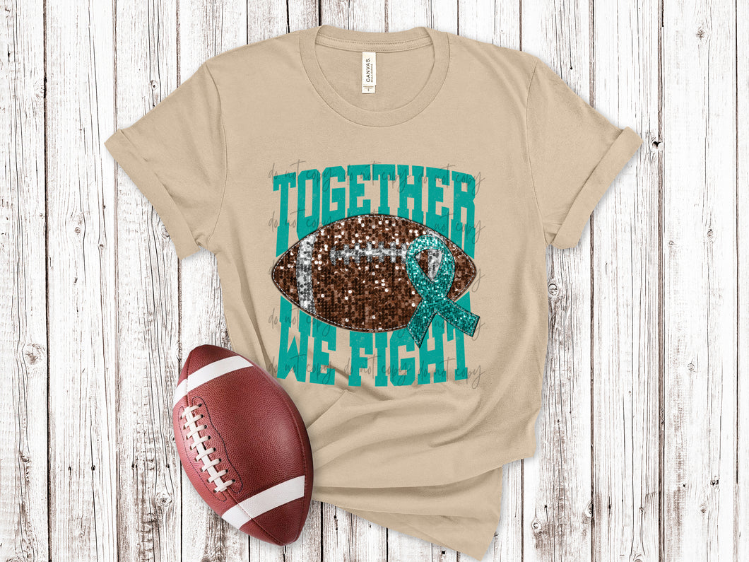 Together We Fight Turquoise Faux Sequin Ribbon TRANSFER