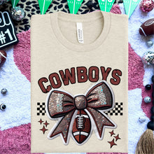 Load image into Gallery viewer, Football Bow Faux Embroidery Mascot DROPDOWN TRANSFER HMWK 24
