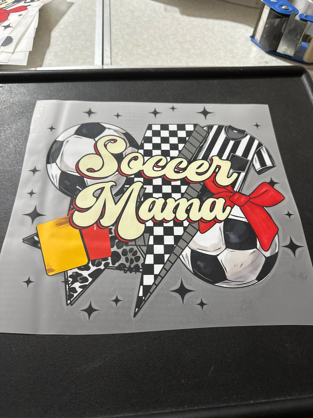 Soccer Mom Black Leopard Checker Bolt RTS DTF TRANSFER