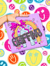 Load image into Gallery viewer, Rainbow Crayon Pink Bow School Mascots DROPDOWN TRANSFER CAP JUNE 26
