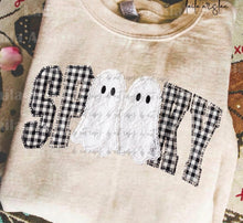 Load image into Gallery viewer, Spooky Plaid Faux Embroidery Ghosts DTF TRANSFER TUESDAY
