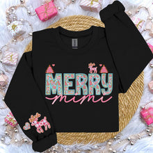 Load image into Gallery viewer, Teal Pink Merry Reindeer Title Faux Embroidery With Pocket (Dropdown)TRANSFER
