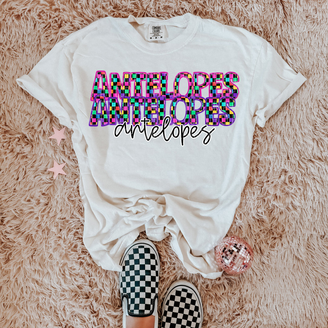 Colorful Checkered Stacked Mascot Dropdown TRANSFER CAP