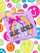 Load image into Gallery viewer, Rainbow Crayon Pink Bow School Mascots DROPDOWN TRANSFER CAP JUNE 26
