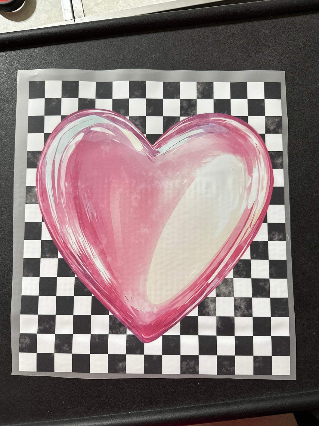 Black White Checkered Pink Heart RTS DTF TRANSFER