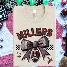 Load image into Gallery viewer, Football Bow Faux Embroidery Mascot DROPDOWN TRANSFER HMWK 24
