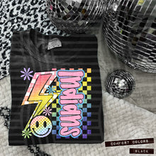 Load image into Gallery viewer, Sideways Rainbow Checker Bolt Happy Mascots Dropdown TRANSFER CAP JUNE
