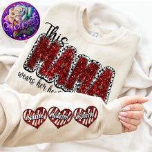 Load image into Gallery viewer, This Mama Wears Her Heart On Her Sleeve Glitter Dalmatian DROPDOWN CUSTOMIZED DTF TRANSFER
