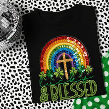 Load image into Gallery viewer, Lucky &amp; Blessed Rainbow Sequin Faux Embroidery Shamrocks TRANSFER DWS JAN 26
