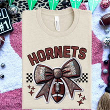 Load image into Gallery viewer, Football Bow Faux Embroidery Mascot DROPDOWN TRANSFER HMWK 24

