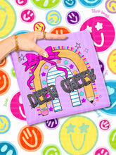 Load image into Gallery viewer, Rainbow Crayon Pink Bow School Mascots DROPDOWN TRANSFER CAP JUNE 26
