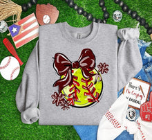 Load image into Gallery viewer, Play Ball Softball Bow With Flower DROPDOWN TRANSFER BIA
