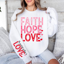 Load image into Gallery viewer, Faith Hope Love Pink Red Stacked Blk SLEEVE OPTION TRANSFER DWS
