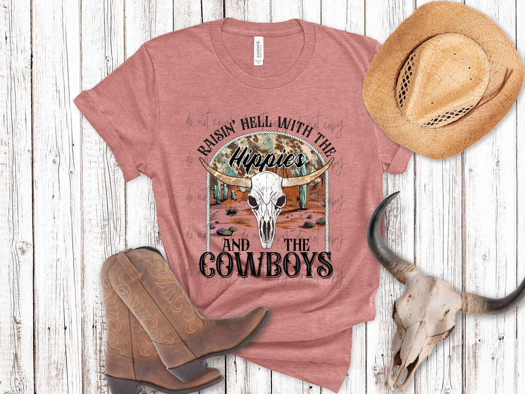 Raisin Hell With The Hippies And The Cowboys Bull Skull TRANSFER