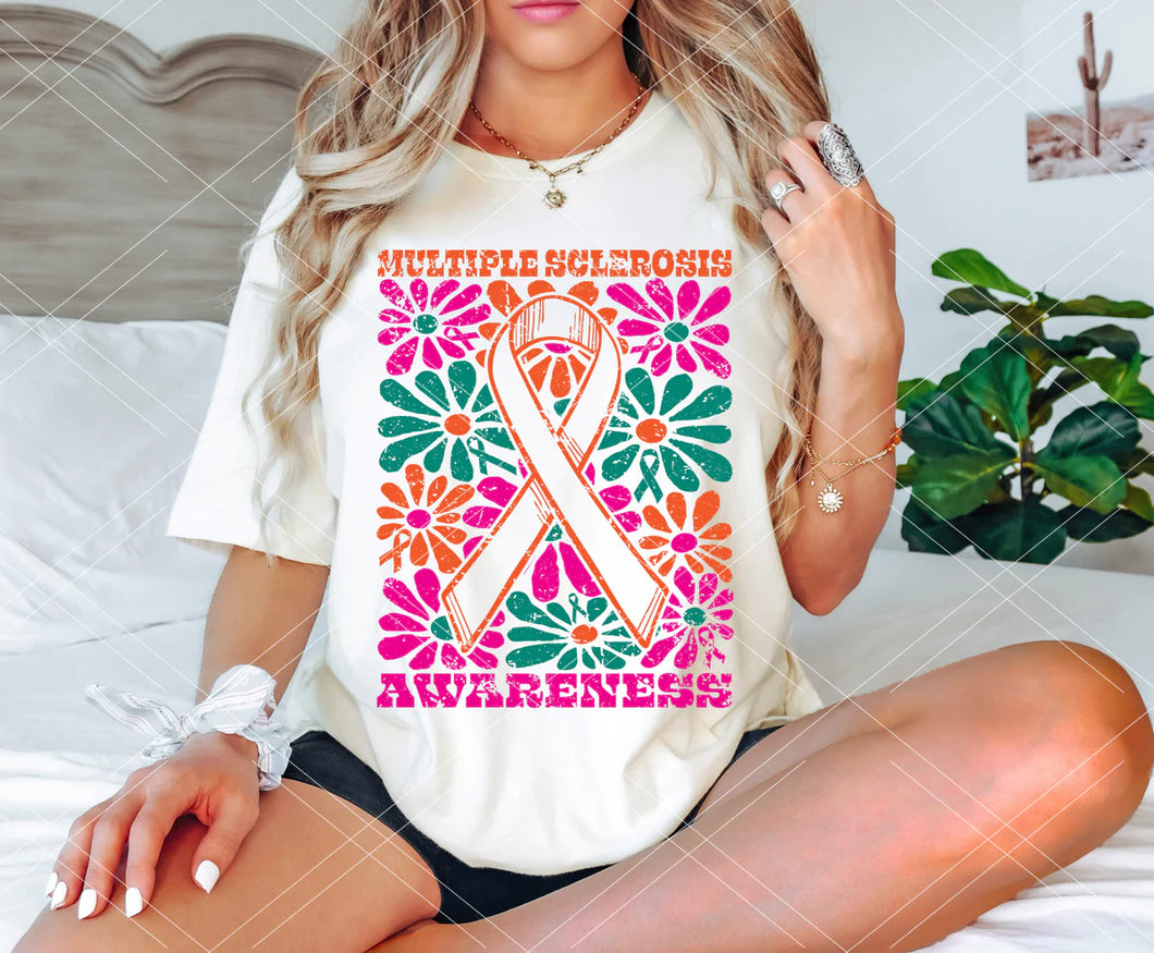 Multiple Sclerosis Awareness Groovy Floral TRANSFER