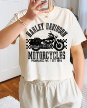 Load image into Gallery viewer, Ha_ley Da_idson Motorcycle On Checkered Backdrop Color DROPDOWN TRANSFER SCAR EXC MAY 25
