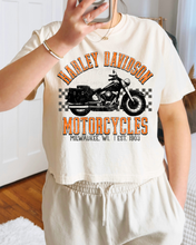 Load image into Gallery viewer, Ha_ley Da_idson Motorcycle On Checkered Backdrop Color DROPDOWN TRANSFER SCAR EXC MAY 25

