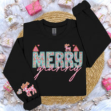 Load image into Gallery viewer, Teal Pink Merry Reindeer Title Faux Embroidery With Pocket (Dropdown)TRANSFER
