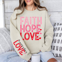 Load image into Gallery viewer, Faith Hope Love Pink Red Stacked Blk SLEEVE OPTION TRANSFER DWS
