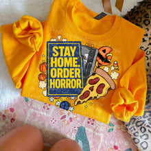 Load image into Gallery viewer, Stay Home Order Horror With Pizza SLEEVE OPTION DROPDOWN TRANSFER MOON JULY 25 NOSTALGIC HALLOWEEN COLLAB NDC X MOON
