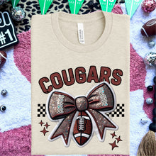 Load image into Gallery viewer, Football Bow Faux Embroidery Mascot DROPDOWN TRANSFER HMWK 24
