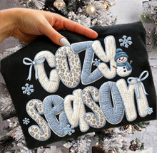 Load image into Gallery viewer, Cozy Season Blue White Faux Yarn TRANSFER
