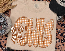 Load image into Gallery viewer, Owls Orange Plaid Doodle Bow TRANSFER ET AUG 26
