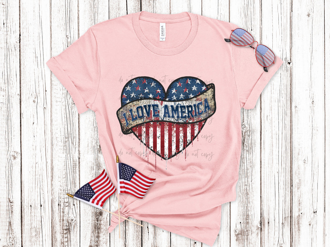 I Love America Patriotic Heart TRANSFER