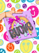Load image into Gallery viewer, Rainbow Crayon Pink Bow School Mascots DROPDOWN TRANSFER CAP JUNE 26
