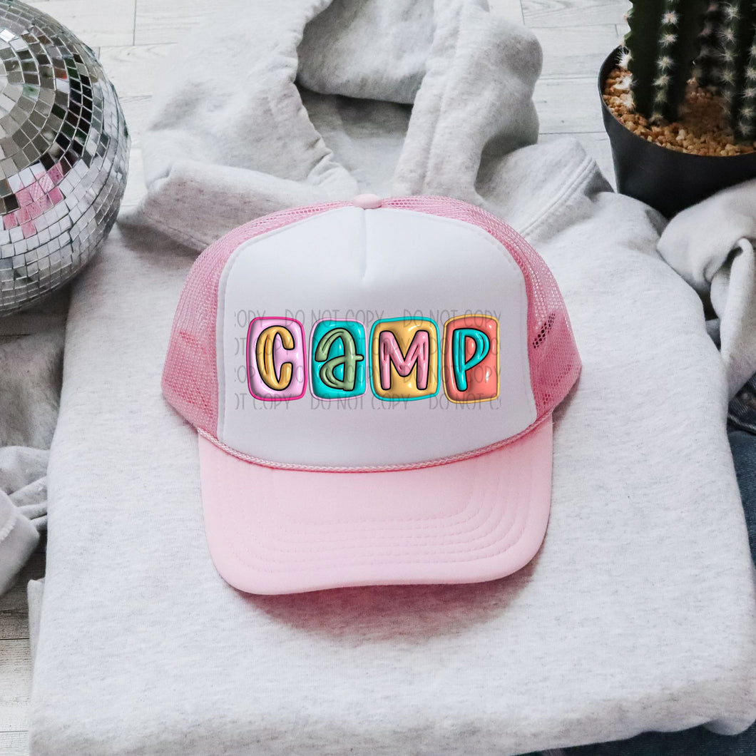 CAMP BUBBLE LETTER Faux Hat Patch 3-4” DTF TRANSFER OSD