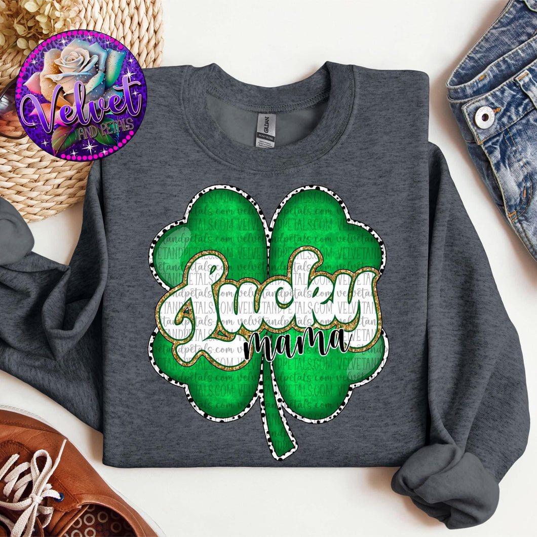 Lucky Mama White Gold Green Dalmatian Shamrock TRANSFER VP JAN 25