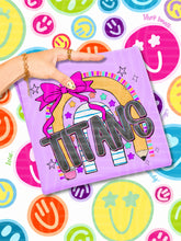 Load image into Gallery viewer, Rainbow Crayon Pink Bow School Mascots DROPDOWN TRANSFER CAP JUNE 26
