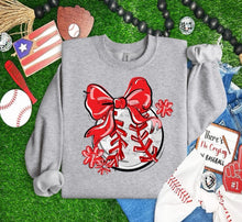 Load image into Gallery viewer, Play Ball Baseball Bow With Flower DROPDOWN TRANSFER BIA
