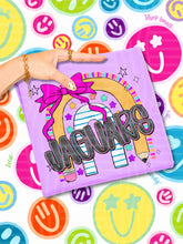 Load image into Gallery viewer, Rainbow Crayon Pink Bow School Mascots DROPDOWN TRANSFER CAP JUNE 26
