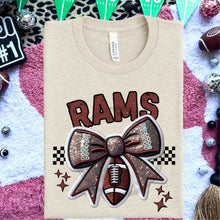 Load image into Gallery viewer, Football Bow Faux Embroidery Mascot DROPDOWN TRANSFER HMWK 24
