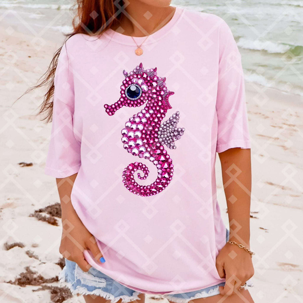 Seahorse Pink Rhinestone TRANSFER CCD JUNE 25