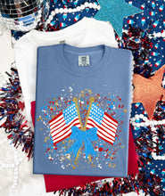 Load image into Gallery viewer, Patriotic Flag Blue Bow Splatter TRANSFER TCC ET MAR 26
