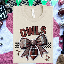 Load image into Gallery viewer, Football Bow Faux Embroidery Mascot DROPDOWN TRANSFER HMWK 24
