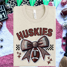 Load image into Gallery viewer, Football Bow Faux Embroidery Mascot DROPDOWN TRANSFER HMWK 24

