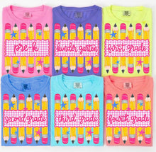 Load image into Gallery viewer, Preppy Back To School Pink Gingham Pencil Stripes Grades DROPDOWN TRANSFER ET JUNE 26
