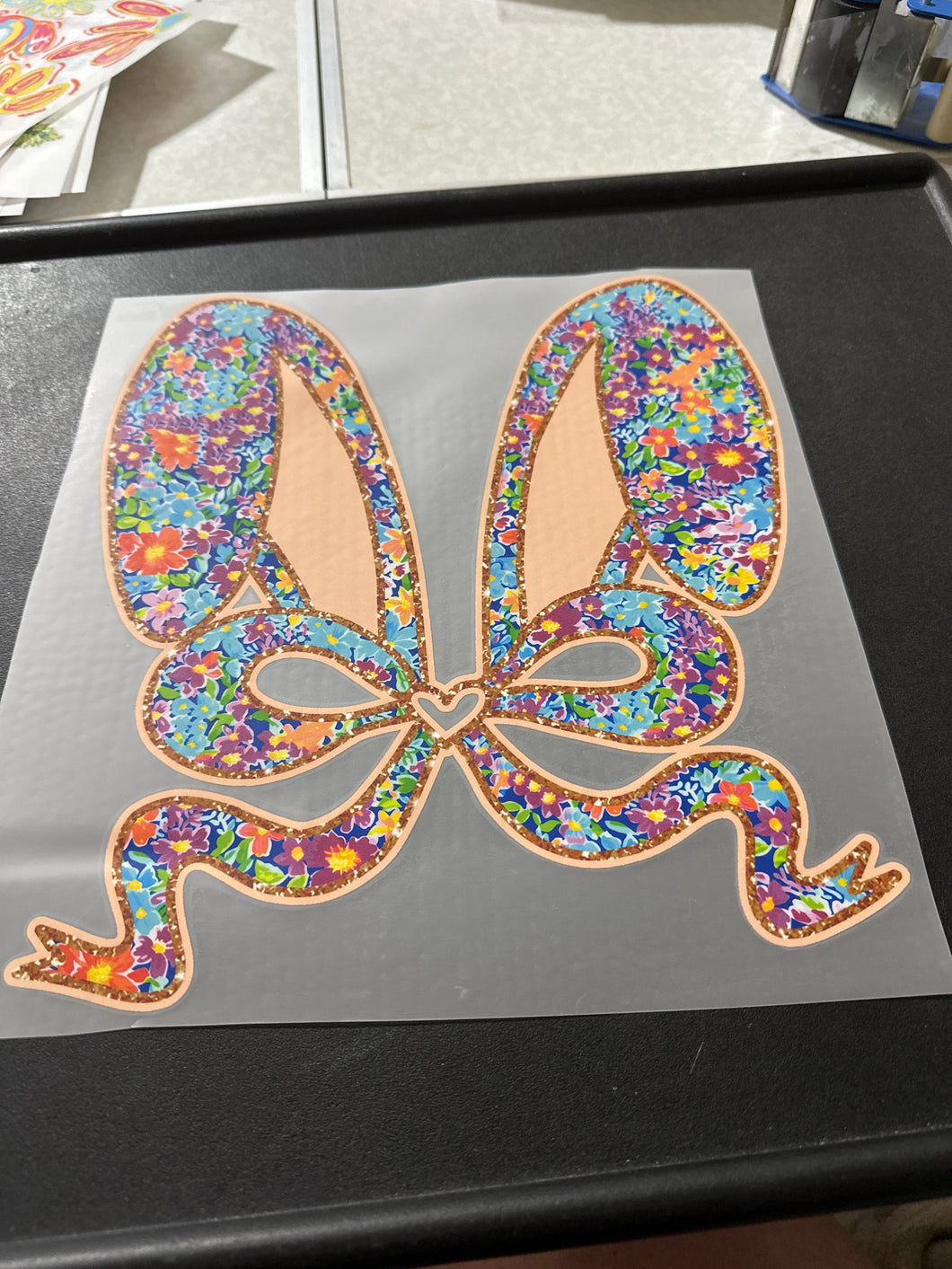 Bunny Ears Floral Peach Gold RTS DTF TRANSFER