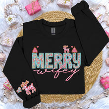 Load image into Gallery viewer, Teal Pink Merry Reindeer Title Faux Embroidery With Pocket (Dropdown)TRANSFER
