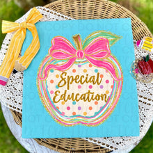 Load image into Gallery viewer, Gold Glitter Polka Apple Pink Bow School Grades Occupations DROPDOWN TRANSFER UAC JUNE 26
