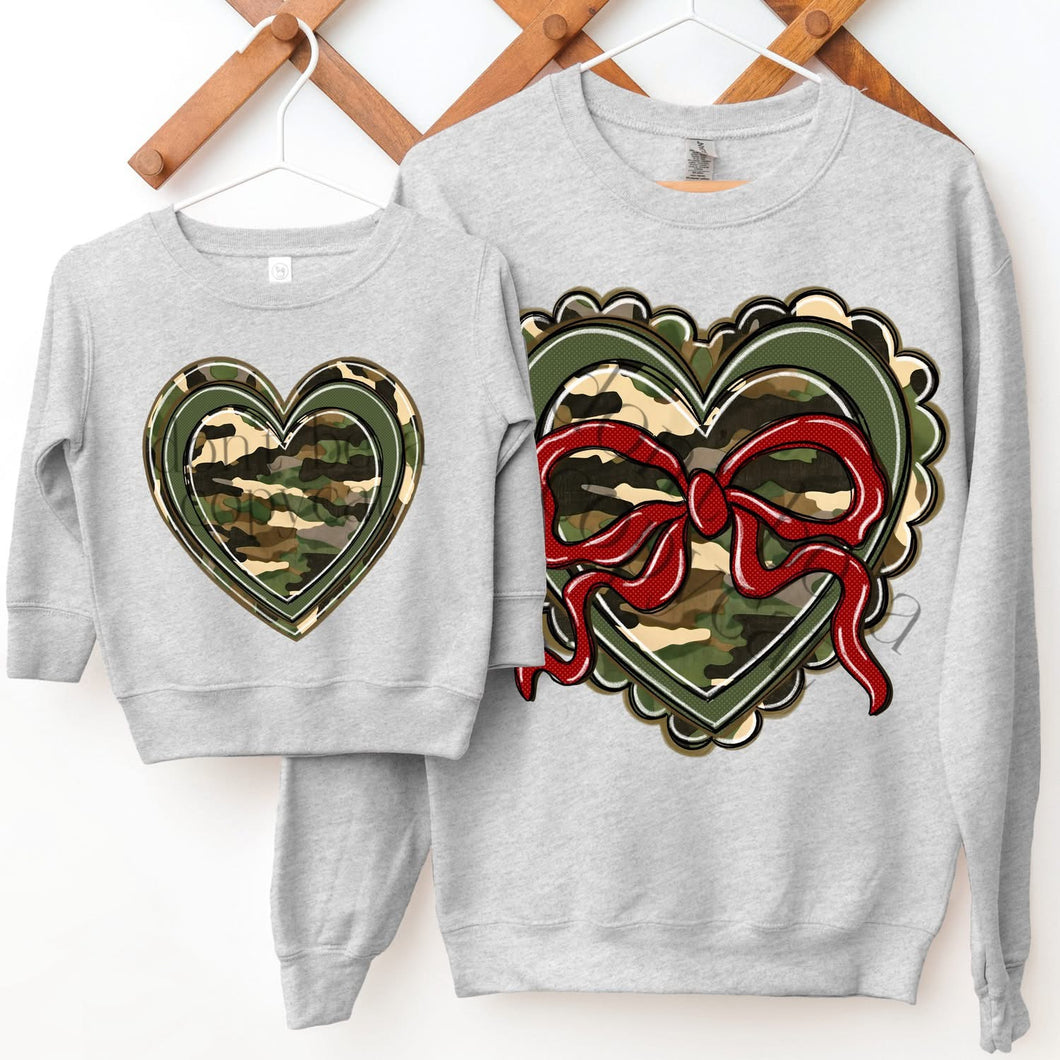 Camo Heart Red Bow TRANSFER PPD