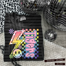 Load image into Gallery viewer, Sideways Rainbow Checker Bolt Happy Mascots Dropdown TRANSFER CAP JUNE
