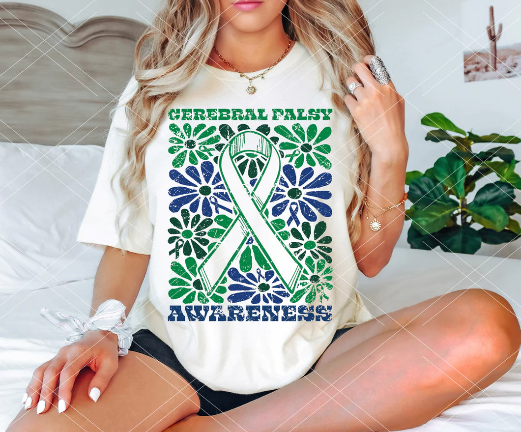 Cerebral Palsy Awareness Groovy Floral TRANSFER