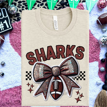 Load image into Gallery viewer, Football Bow Faux Embroidery Mascot DROPDOWN TRANSFER HMWK 24
