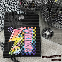 Load image into Gallery viewer, Sideways Rainbow Checker Bolt Happy Mascots Dropdown TRANSFER CAP JUNE
