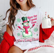 Load image into Gallery viewer, Here For A Good Time Snowman With SLEEVE OPTION TRANSFER GRAVITEE
