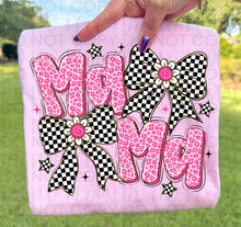 Load image into Gallery viewer, Mama Blue or Pink Leopard With Checker Bow DROPDOWN TRANSFER UAC FEB 26

